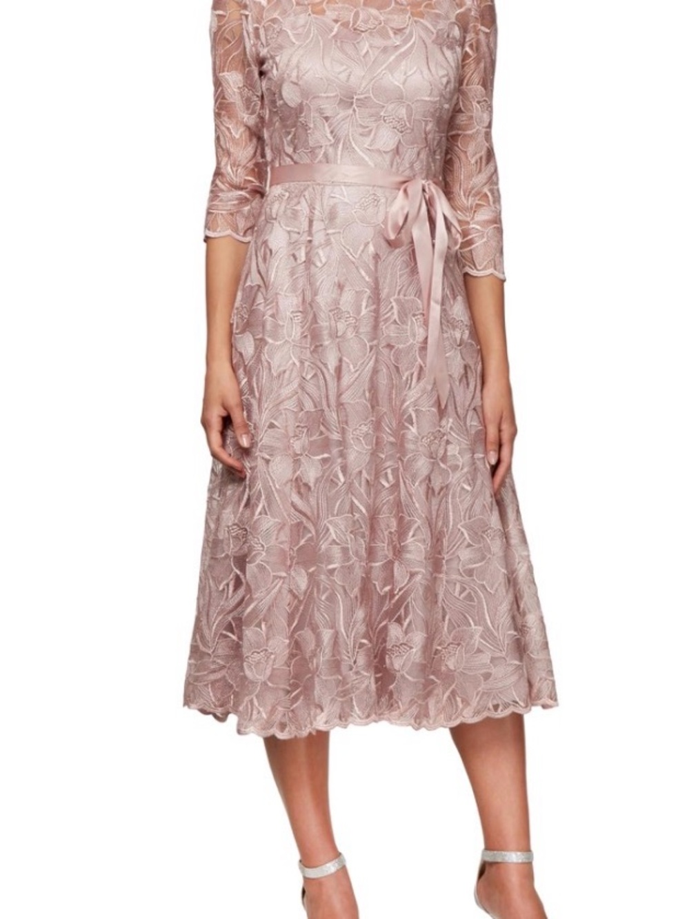 Alex Evenings Lace Midi Dress in Dusty Rose-size 18